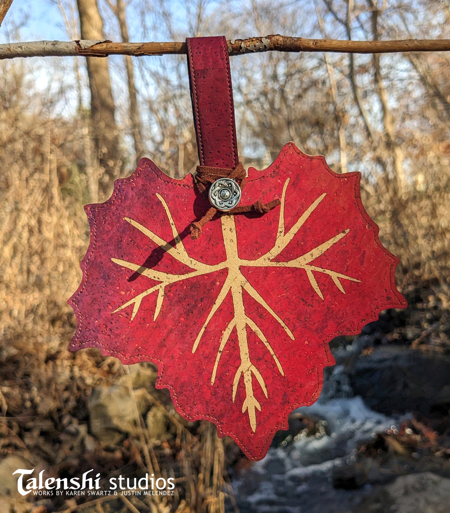 Cork Leather Zipper Pouch - Maroon Sycamore (2 sizes)