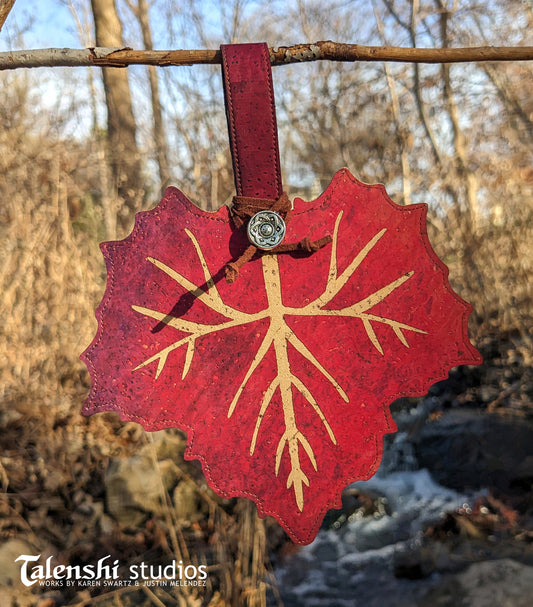 Cork Leather Zipper Pouch - Maroon Sycamore (2 sizes)