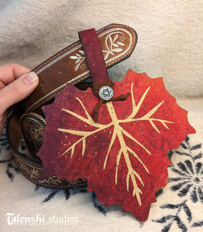 Cork Leather Zipper Pouch - Maroon Sycamore (2 sizes)