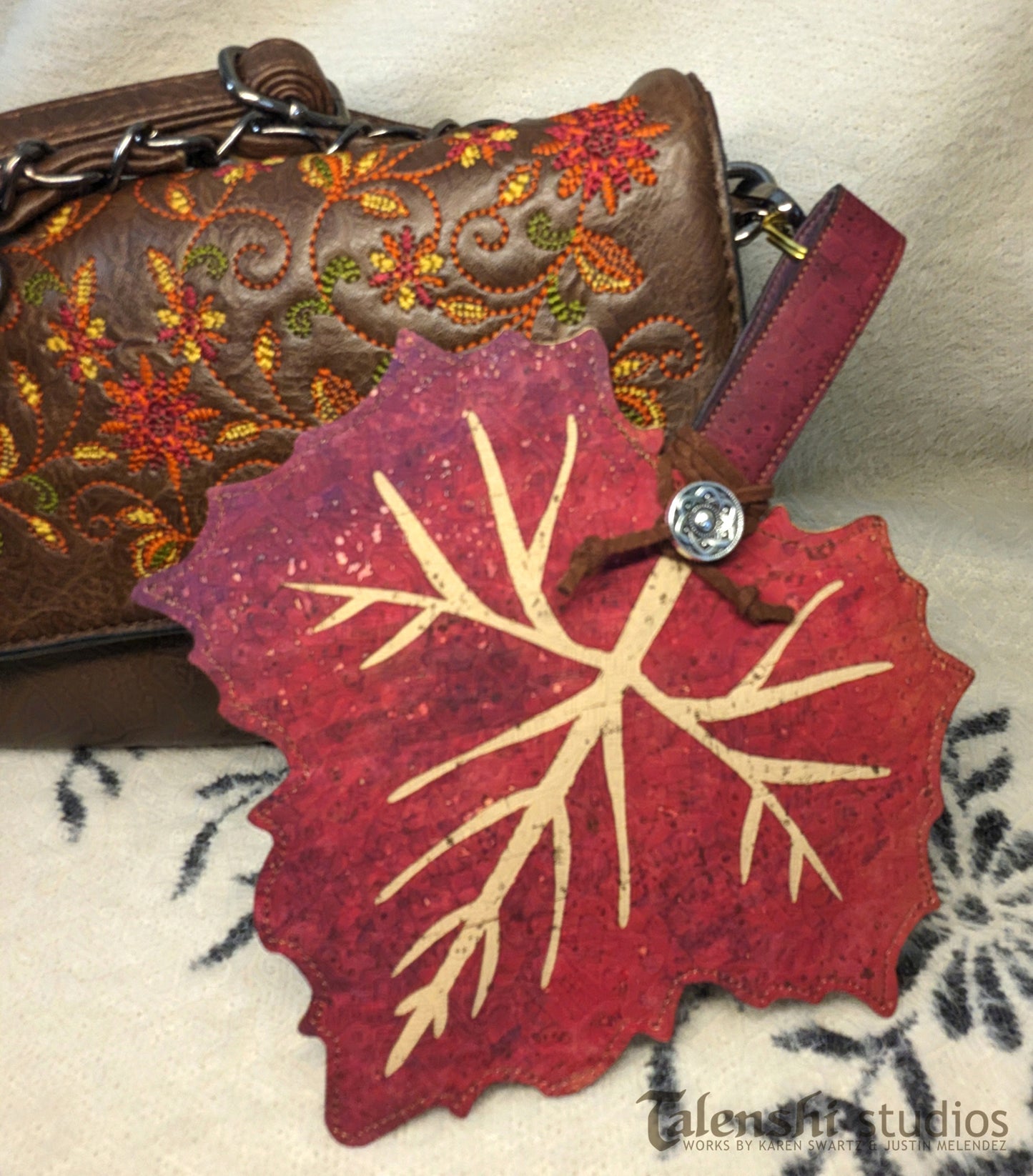 Cork Leather Zipper Pouch - Maroon Sycamore (2 sizes)