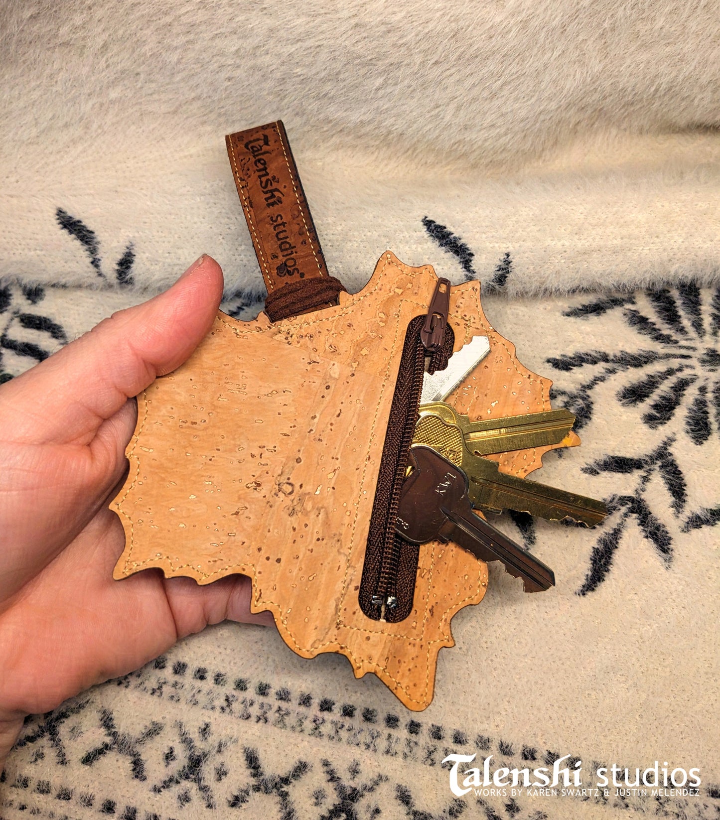 Cork Leather Zipper Pouch - Green Sycamore (2 sizes)