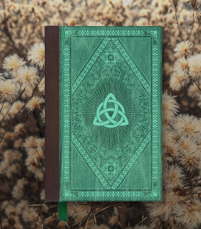 Triquetra Spellbook Magnetic Wooden Journal, Green & Teal