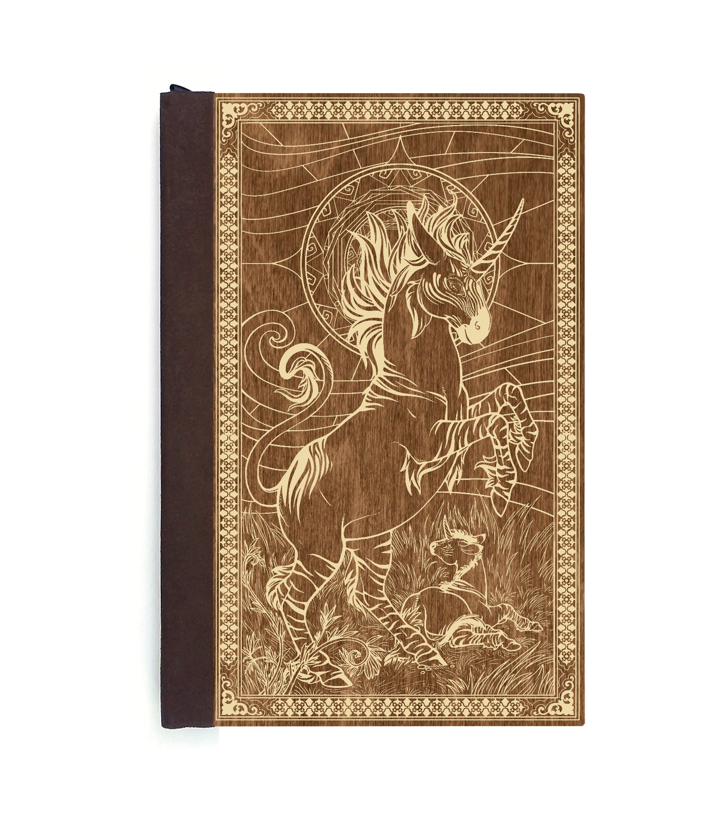 Unicorn & Foal Magnetic Wooden Journal, Brown & Ivory