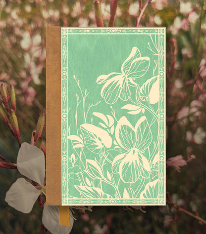 Violet Fields Magnetic Wooden Journal, Jade & Cream