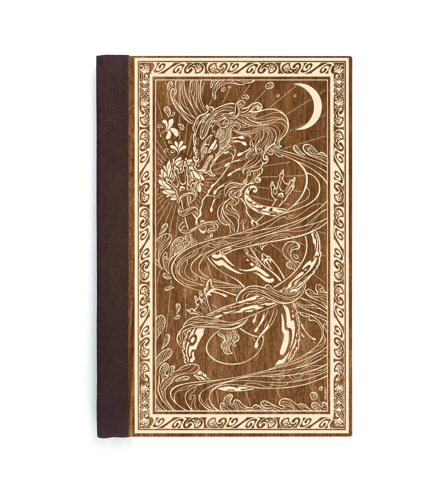 Water Dragon Magnetic Wooden Journal, Brown & Cream