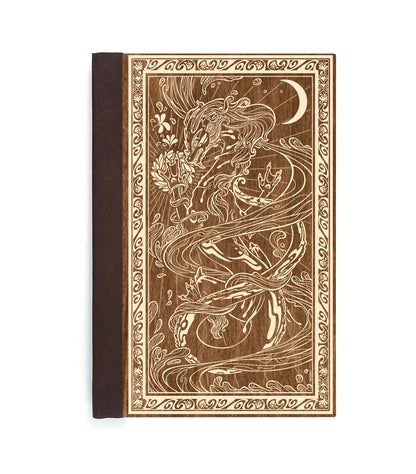Water Dragon Magnetic Wooden Journal, Brown & Cream