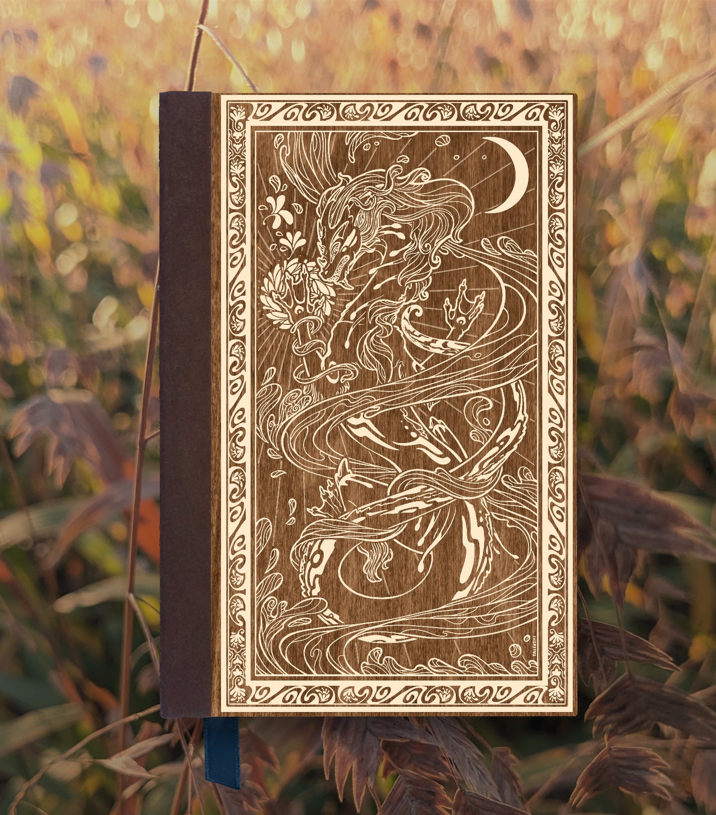 Water Dragon Magnetic Wooden Journal, Brown & Cream