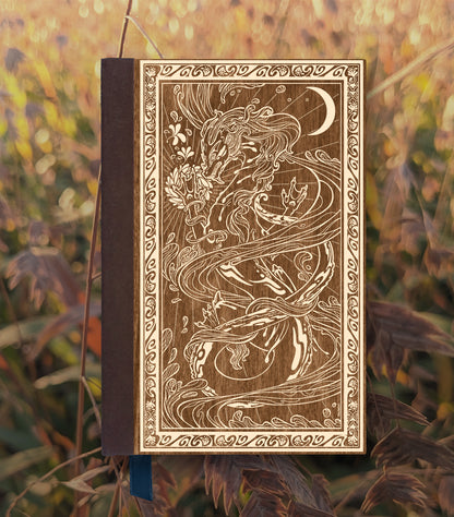 Water Dragon Magnetic Wooden Journal, Brown & Cream