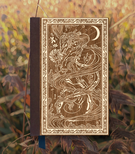 Water Dragon Magnetic Wooden Journal, Brown & Cream