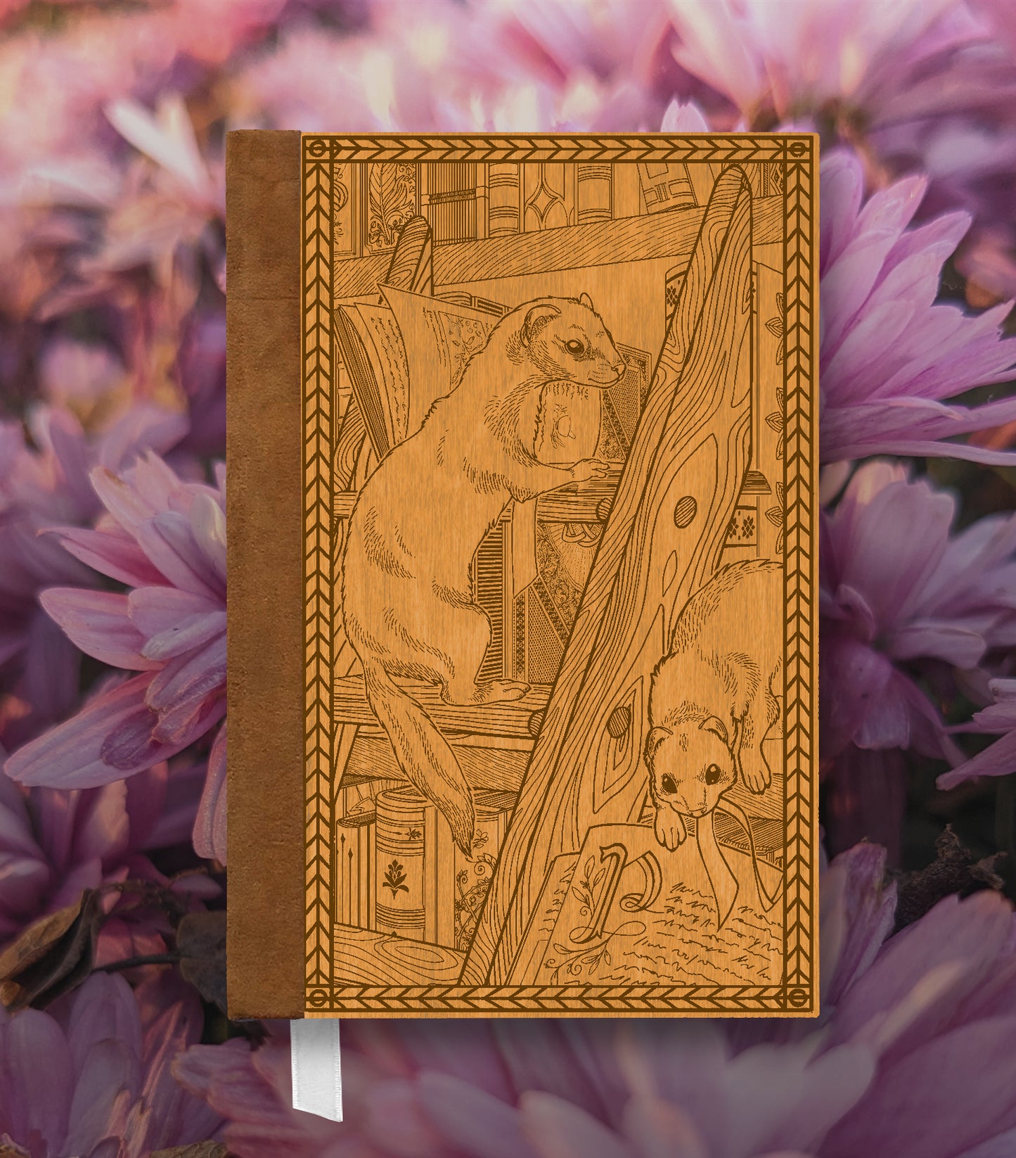 Library Weasels Magnetic Wooden Journal, Honey & Tan