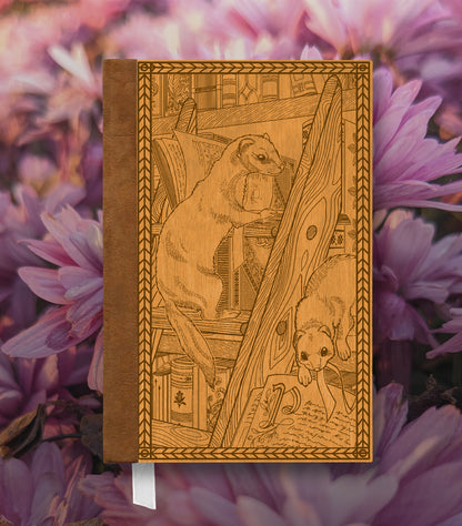 Library Weasels Magnetic Wooden Journal, Honey & Tan