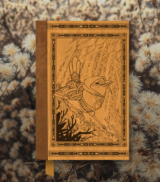 Assassin Wren Magnetic Wooden Journal, Honey & Brown