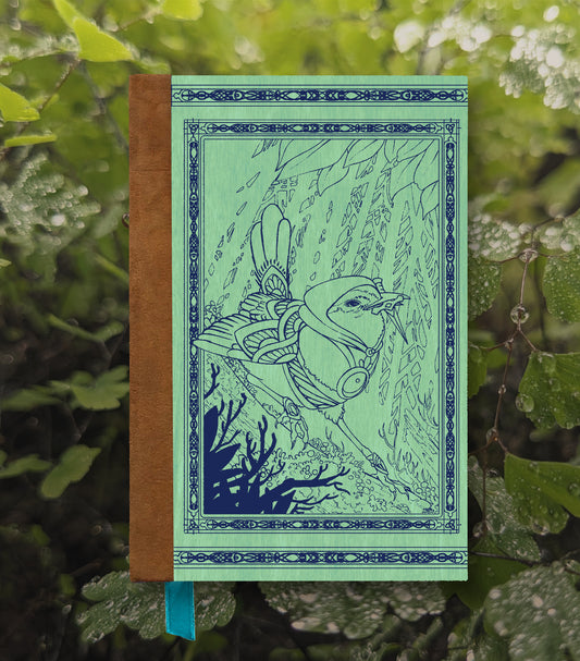 Assassin Wren Magnetic Wooden Journal, Jade & Blue