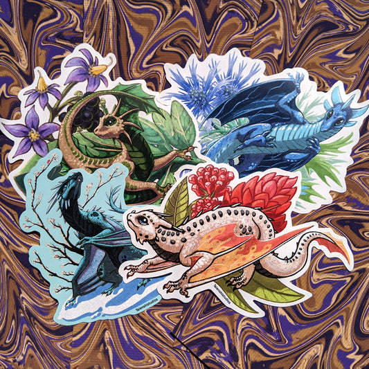 All Floral Wyvern Waterproof Vinyl Stickers by Talenshi (4 total)