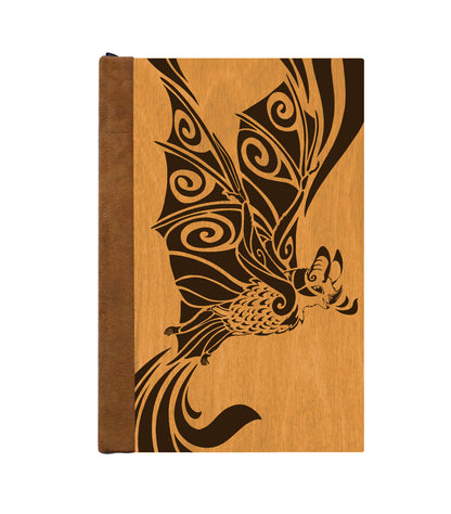 Cheerful Bat Magnetic Wooden Journal, Honey & Brown