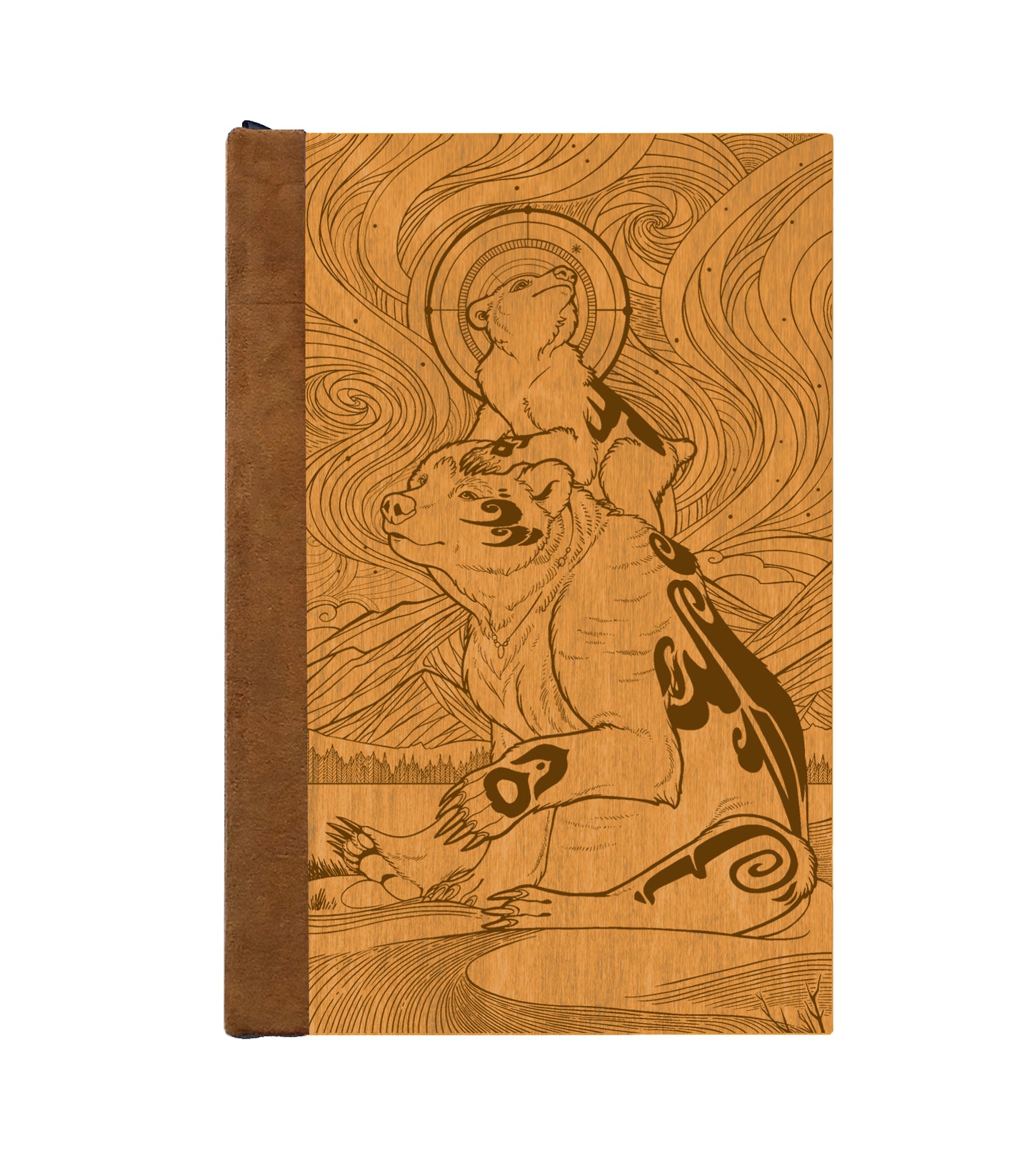 Aurora Bears Magnetic Wooden Journal, Honey & Tan
