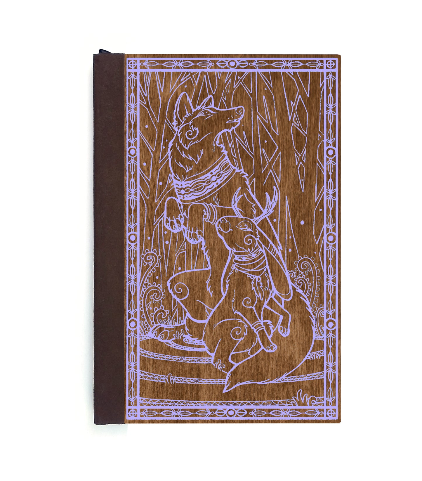 Jackalope & Wolf Magnetic Wooden Journal, Brown & Lavender