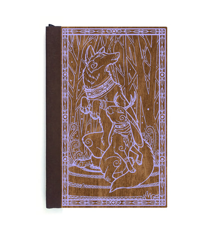 Jackalope & Wolf Magnetic Wooden Journal, Brown & Lavender