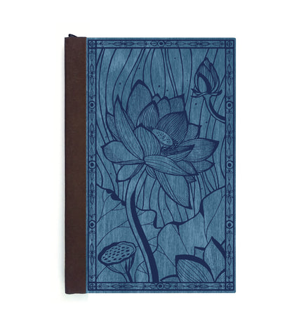 Blooming Lotus Magnetic Wooden Journal, Blue & Navy