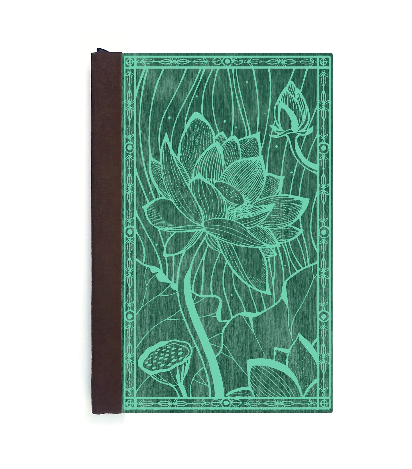 Blooming Lotus Magnetic Wooden Journal, Green & Teal