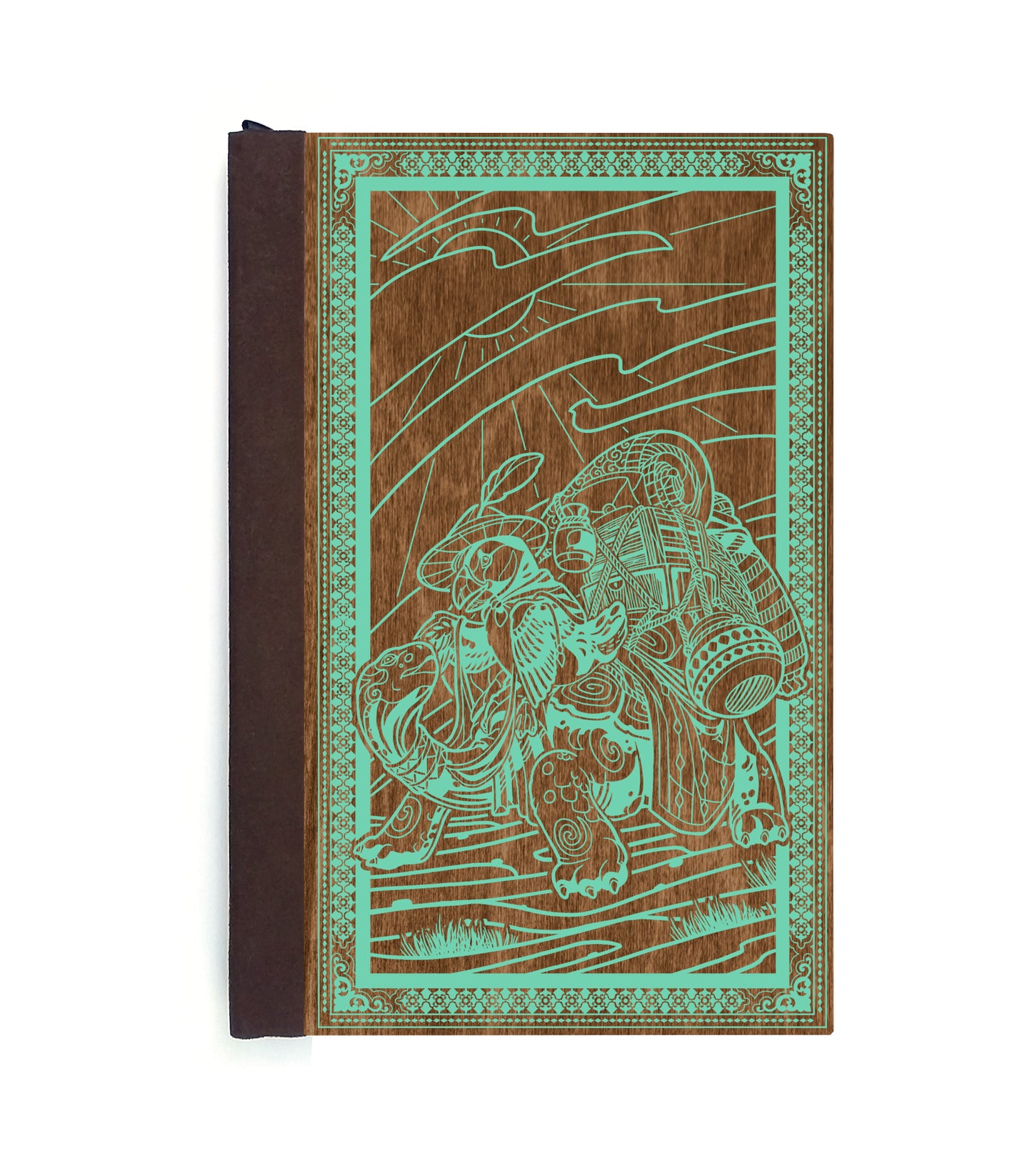 Puffin Merchant Magnetic Wooden Journal, Brown & Teal