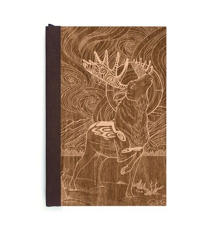 Aurora Moose Magnetic Wooden Journal, Brown & Cream