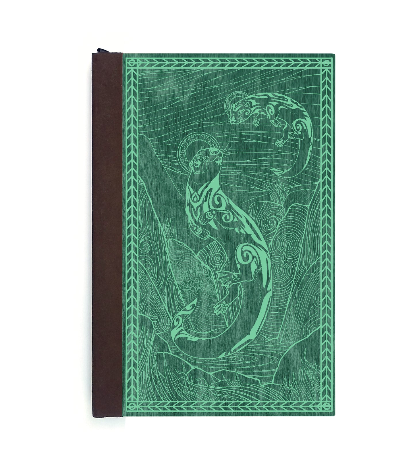 Spiritual Otters Magnetic Wooden Journal, Green & Teal