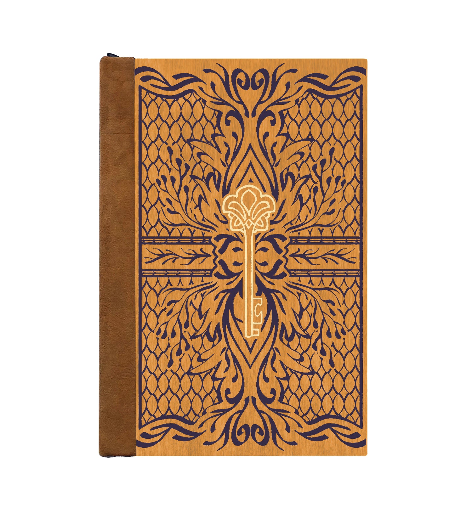 Enchanted Key Magnetic Wooden Journal, Honey & Navy