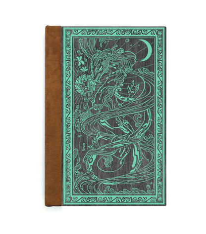 Water Dragon Magnetic Wooden Journal, Black & Teal
