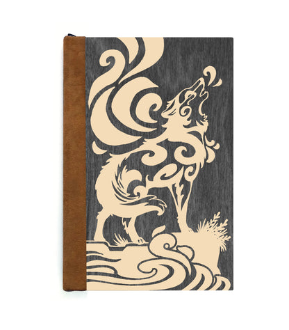 Howling Wolf Magnetic Wooden Journal, Black & Cream