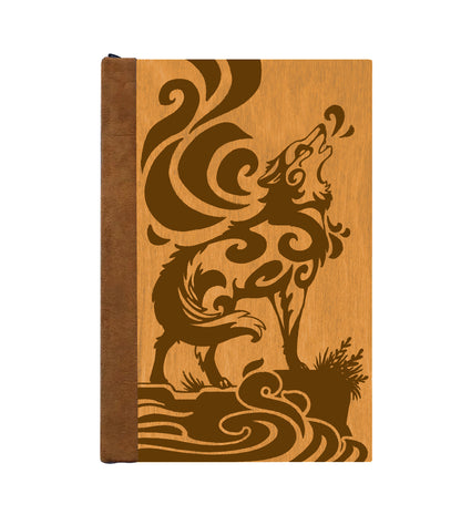 Howling Wolf Magnetic Wooden Journal, Honey & Tan