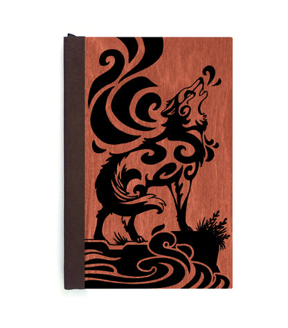 Howling Wolf Magnetic Wooden Journal, Red & Black